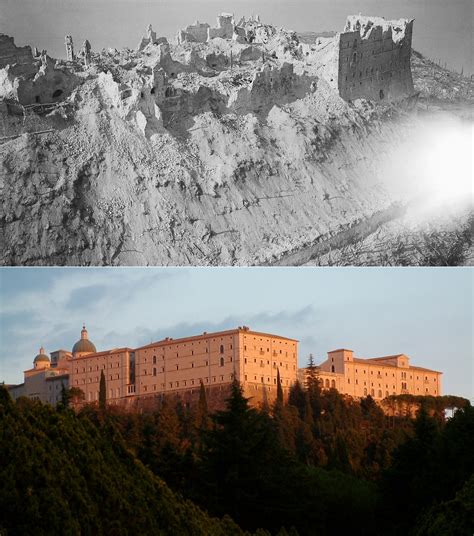 Then and Now: Monte Cassino Abbey destroyed and rebuilt, 1944 vs 2007 - WW2 HistoryBook