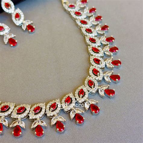 Red American Diamond Jewellery Set | FashionCrab.com