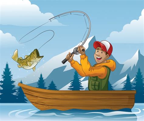 Premium Vector | Cartoon of man fishing in the boat