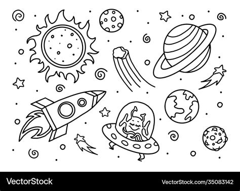 Space line art doodle Royalty Free Vector Image