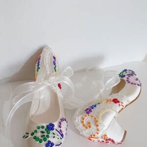 Rainbow Colored Embroidered Lace Wedding Shoes Low Heels With Low Heels ...