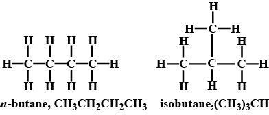 Give the structural formulae for the following:Isomers of n - butane