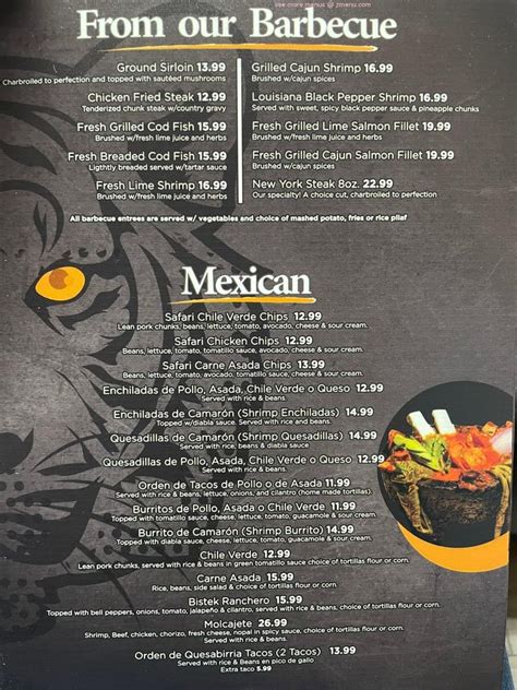 Menu at The Safari Restaurant, Dinuba