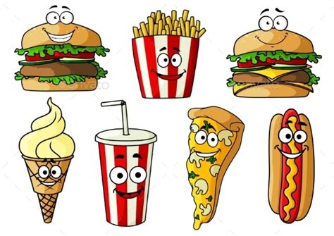 Fast Food Isolated Cartoon Characters by VectorTradition | GraphicRiver