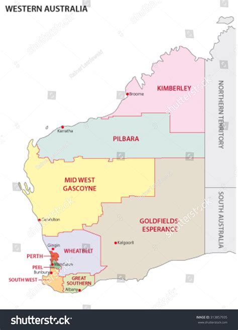 map of regions of Western Australia - Royalty Free Stock Vector 313857935 - Avopix.com