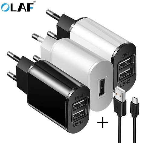 2 USB Charger 5V 2A EU Plug adapter Wall Mobile Phone Charger Portable Charge Micro Cable For ...