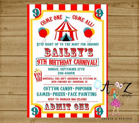 Carnival Ticket Birthday Invitations