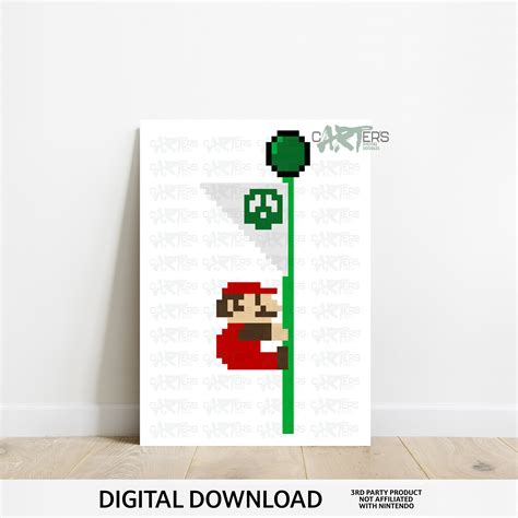 Pixel Art Super Mario Flagpole End Level A3 Wall Print Digital | Etsy