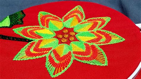 bordar flor nochebuena / flowers embroidery stich - YouTube