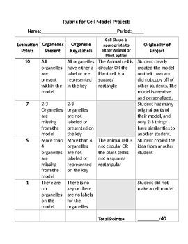 Cell Model Project with Rubric by Science with Shmouni | TPT