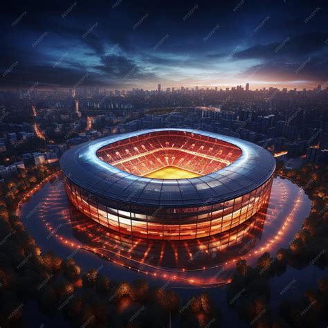 Premium AI Image | Soccer stadium at night depicted in a top view 3D rendering For Social Media ...