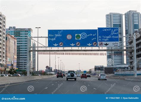 Road Board Signs on the Way To Dubai and Abu Dhabi Editorial Photo - Image of dhabi, dubai ...