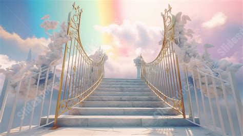 Road To Heaven Steps Blue Sky White Clouds Rainbow Advertising Powerpoint Background For Free ...