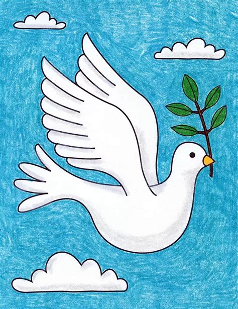 Easy How to Draw a Dove Tutorial and Dove Coloring Page | Dove drawing, Peace drawing, Hand art kids