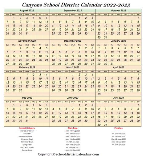 Canyons School District Calendar 2022-2023 School District Calendars