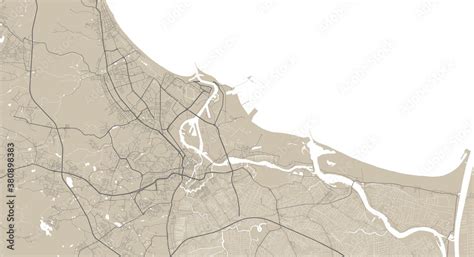 Detailed map of Gdansk city, linear print map. Cityscape panorama ...