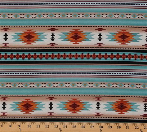 Cotton Southwestern Native American Aztec Tucson 201 Light Turquoise Stripes Pattern Cotton ...