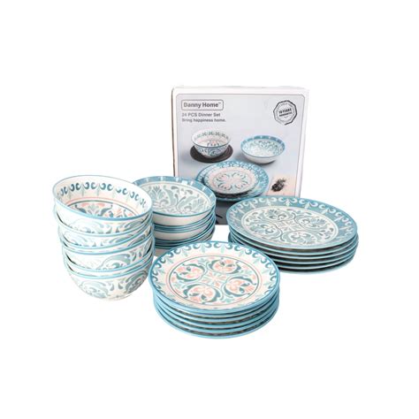 Blue Round Ceramic Floral Dinner Set 24PCS | Danny Home