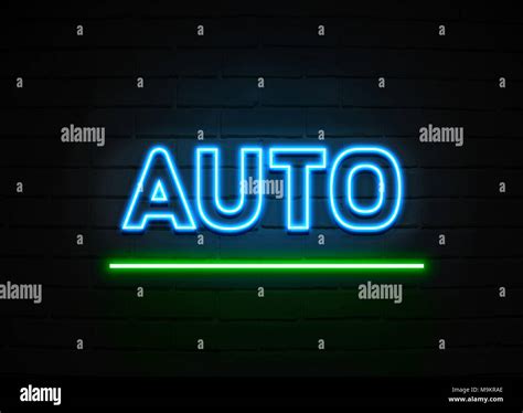 Auto neon sign - Glowing Neon Sign on brickwall wall - 3D rendered ...