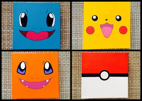 Pokemon Inspired Paintings Set of 4 par ABitofImagination sur Etsy Cute Canvas Paintings, Canvas ...