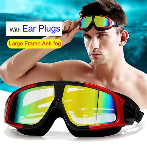 Adult Professional Swimming Goggles prescription Large Frame Plated anti fog uv protection beach ...