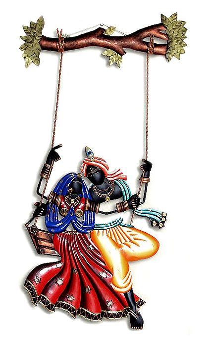 Radha Krishna on a Swing - Wall Hanging