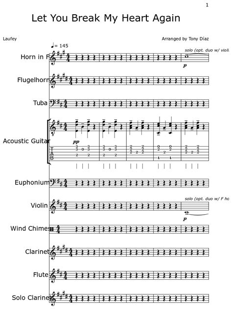 Let You Break My Heart Again - Sheet music for Horn in F, Trumpet, Tuba, Acoustic Guitar ...