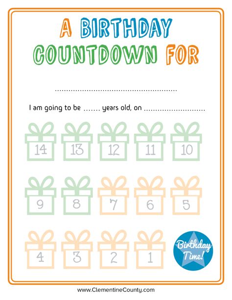 Free Birthday Countdown Printable | Clementine County