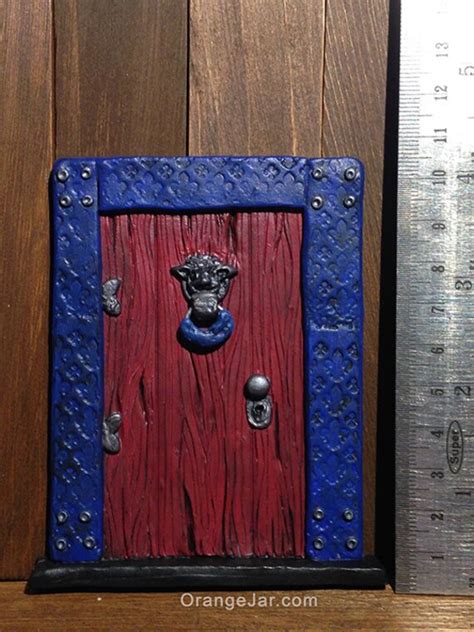 Blue Fairy Door with Goblin Knocker by OrangeJarArt on Etsy