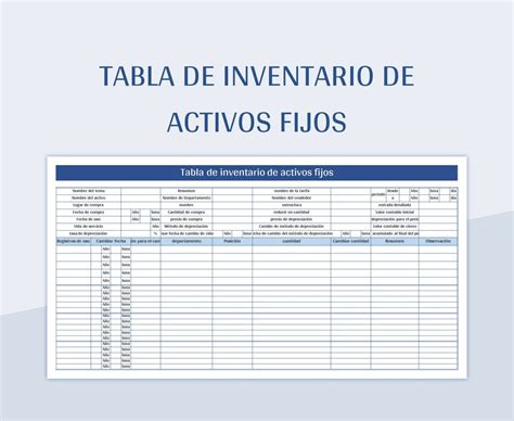 Plantilla de Formato Excel Tabla De Inventario De Activos Fijos y Hoja de Cálculo de Google para ...