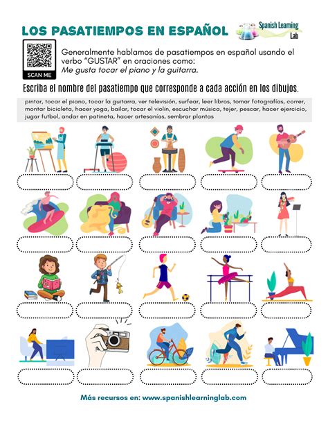 Common Hobbies in Spanish – PDF Worksheet | Spanish worksheets, Spanish classroom activities ...