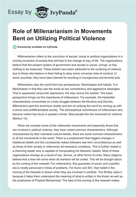 Role of Millenarianism in Movements Bent on Utilizing Political Violence - 2012 Words | Research ...