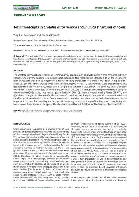 (PDF) Toxin transcripts in Crotalus atrox venom and in silico ...