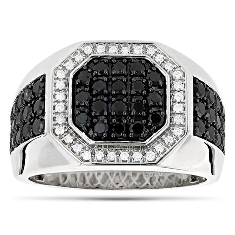 Mens Pinky Rings! 14K White and Black Diamond Ring for Men Pinky Ring 1.8ct Black Diamond ...