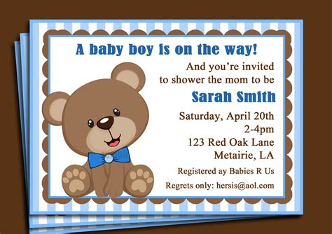 Blue Teddy Bear Invitation Printable or Printed with FREE