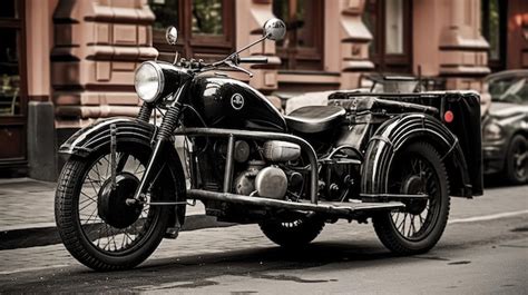 Premium AI Image | black and white vintage retro classic motorcycle motorbike parking on the ...