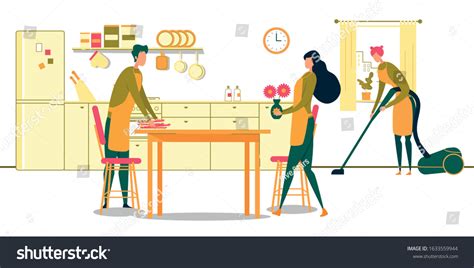 Cleaning Service Kitchen Room Flat Cartoon Stock Vector (Royalty Free) 1633559944 | Shutterstock