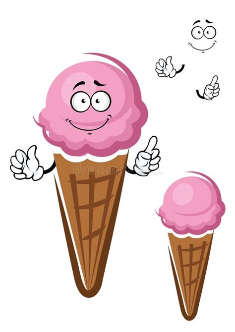 Strawberry Ice Cream Cone Cartoon Character Stock Vector - Illustration of crispy, cone: 56045592