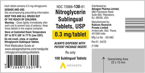 Nitroglycerin Sublingual Tablet: Package Insert - Drugs.com