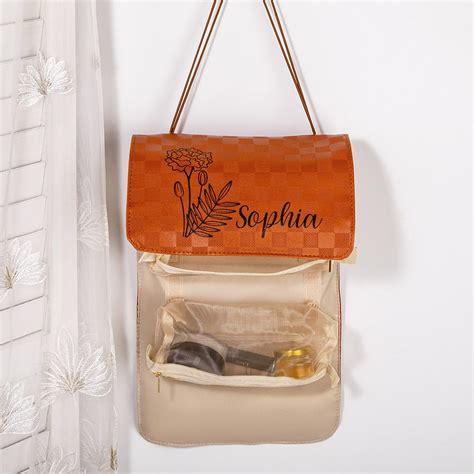 Personalized Name And Birth Flower Cosmetic Travel Bags, Foldable Make ...