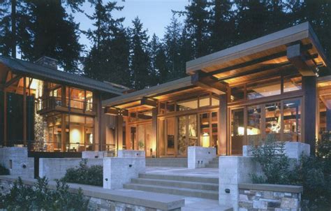 Beautiful house of wood, stone and steel on Bainbridge Island | Modern wooden house, Modern ...