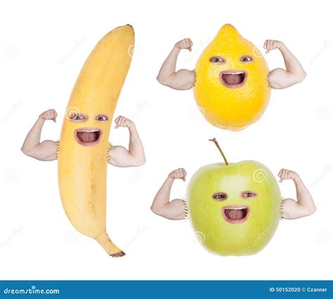 Funny Fruit Faces Showing Strong Hands. Stock Photo - Image: 50152020