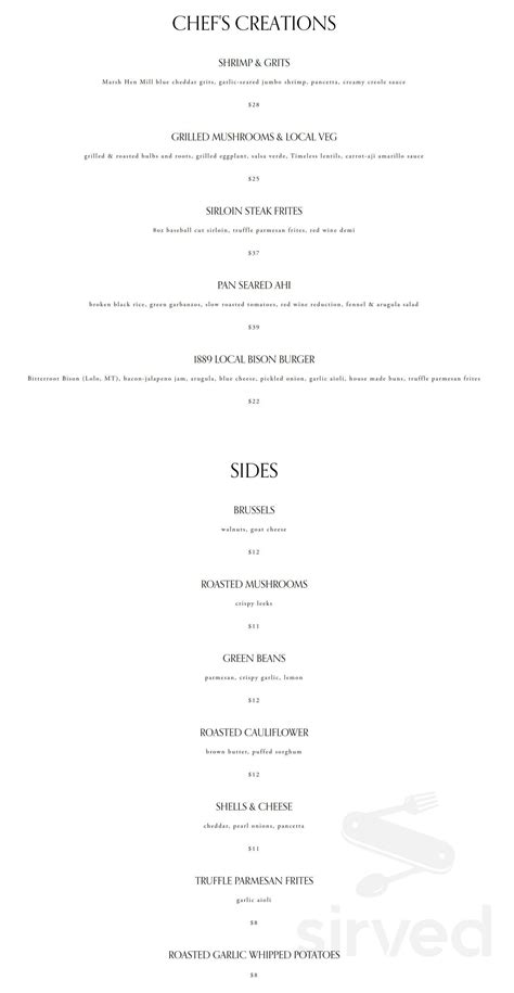 1889 Steakhouse menu in Missoula, Montana, USA