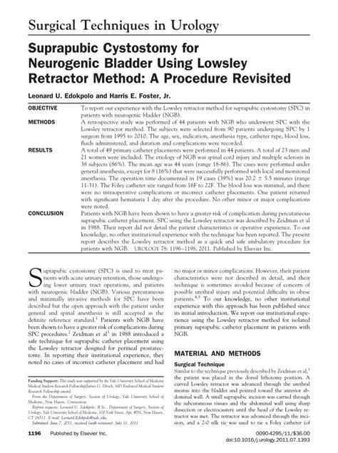 (PDF) Suprapubic Cystostomy for Neurogenic Bladder Using Lowsley ...