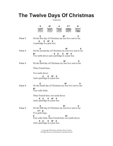 The Twelve Days Of Christmas by Traditional Carol - Guitar Chords/Lyrics - Guitar Instructor