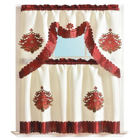 3-Piece Holiday Embroidered design Bell Custout Kitchen Curtain Set Red - Walmart.com - Walmart.com