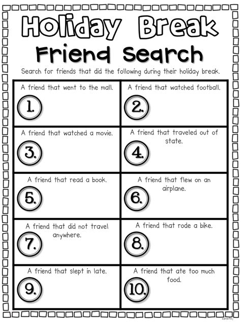 holiday break friend search.pdf | New years activities, January classroom, Teaching holidays