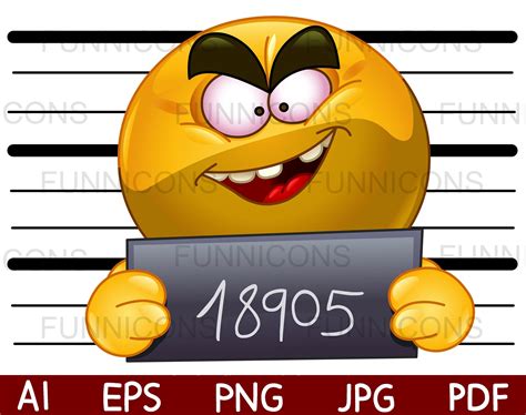 Clipart cartoon of an arrested emoji emoticon posing for a criminal mug shot, ai eps png jpg and ...