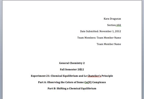 Chemistry Lab Report Cover Page