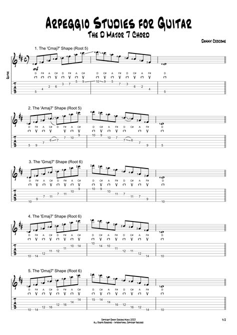 Arpeggio Studies for Guitar - The D Major 7 Chord Sheet Music | Traditional | Guitar Tab